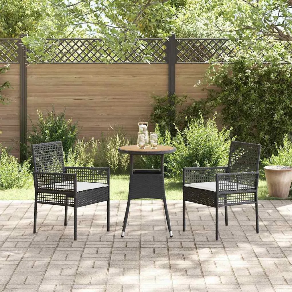 Conjunto de Jantar de 3 Peças Preto Rattan Sintético