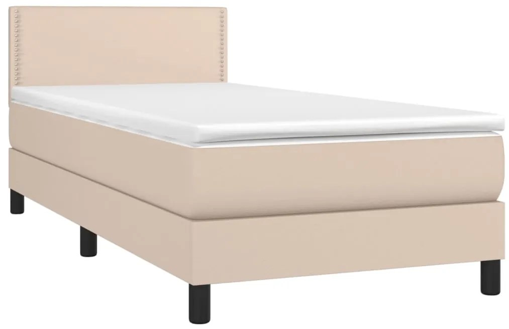 Cama box spring c/ colchão/LED 90x200cm couro artif. cappuccino