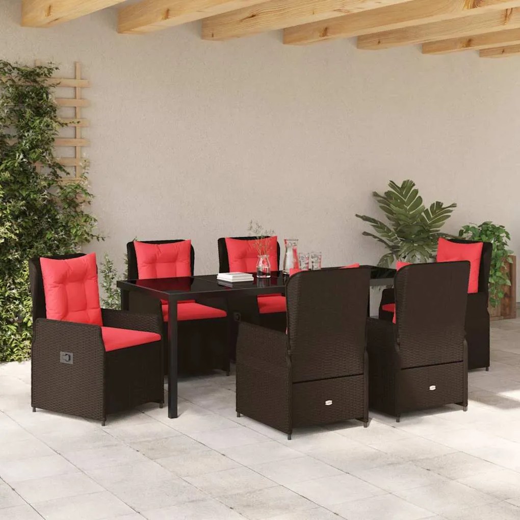 Conjunto de Jantar de Jardim 7 Peças, Castanho, Polyrattan