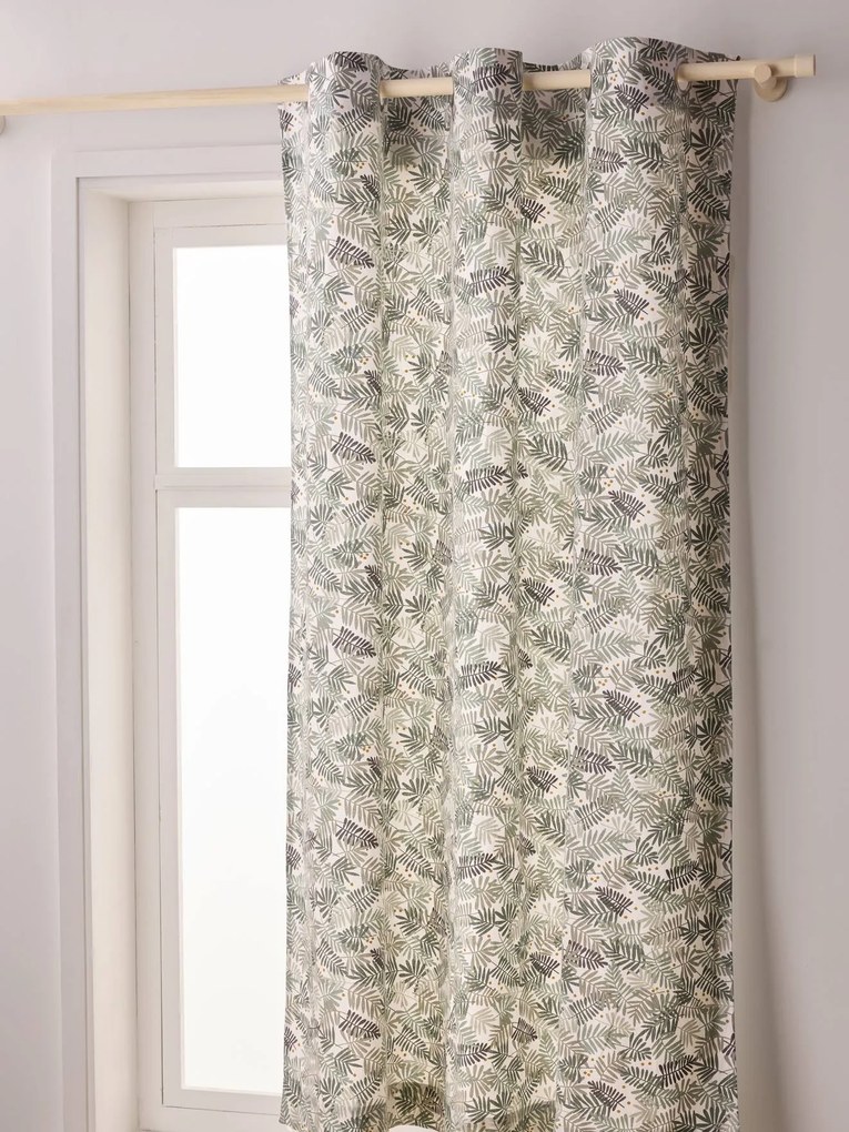 Cortinado translúcido, com ilhós, estampado folhas, Hanoï verde medio estampado