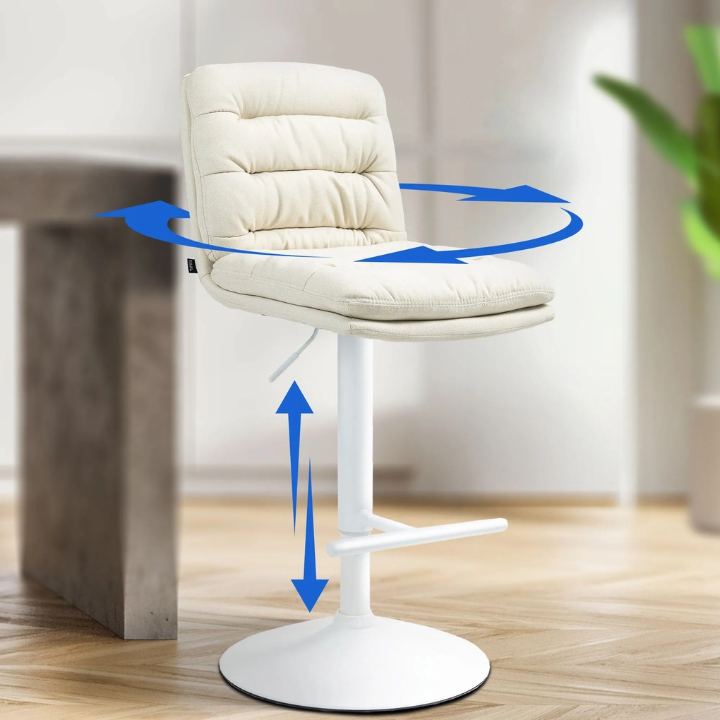 Banco de bar Damar em tecido com estrutura branca 94-116 x 42 x 56 cm Creme