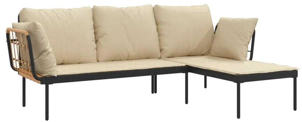 3 pcs conjunto lounge de jardim c/ almofadões beges vime PE