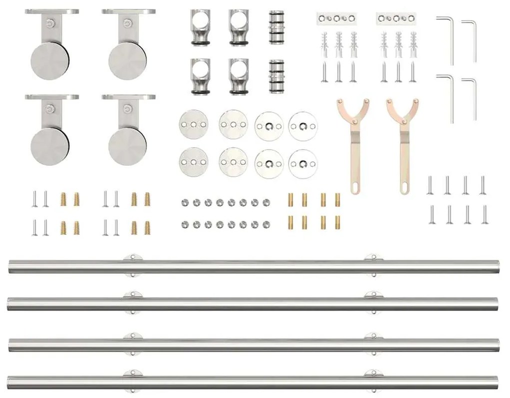 Kit ferragens p/ porta deslizante 200cm aço inoxidável prateado