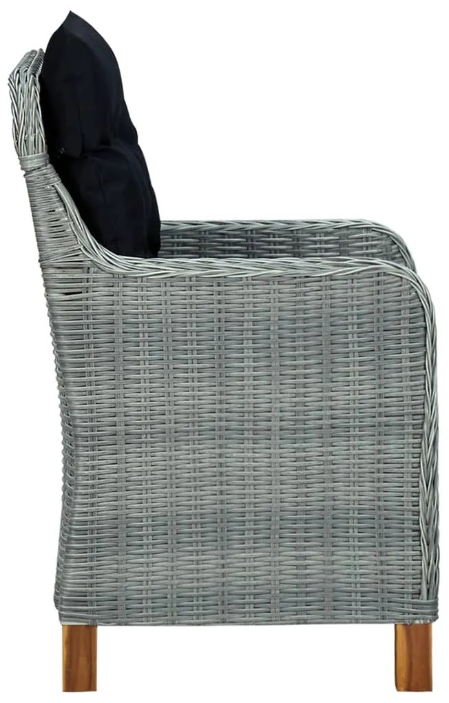 7 pcs conj. jantar exterior + almofadões vime PE cinzento-claro
