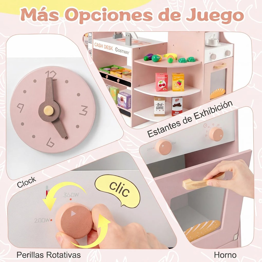 Supermercado de Brinquedo, 95 x 61 x 83 cm, Máquina de Venda Automática Interativa, Rosa