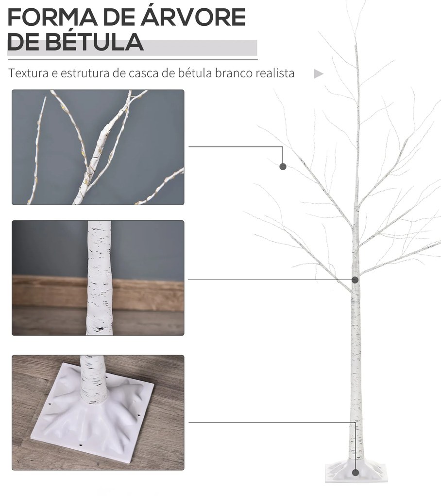 Outsunny Árvore de Bétula 150cm de Altura com 210 Luzes LED em Branco