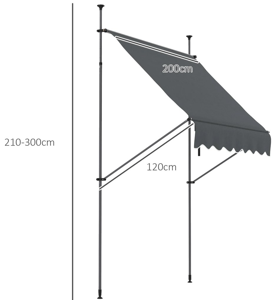 Toldo Manual Retrátil com Manivela 200x120x210-300 cm Toldo para Varan