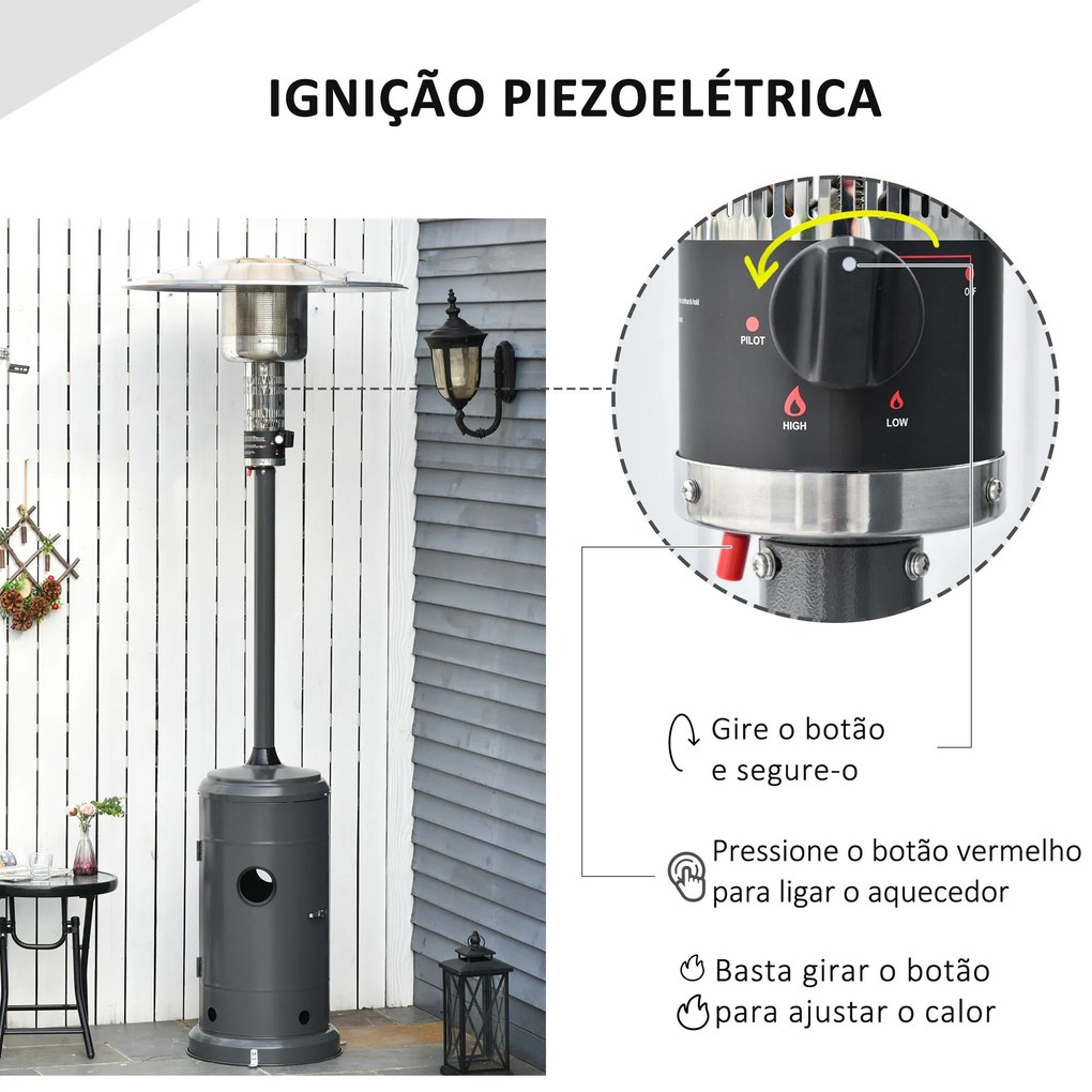 Aquecedor a Gás para Exterior – Ø81,5x225 cm | 12,5KW, Tipo Guarda-Sol