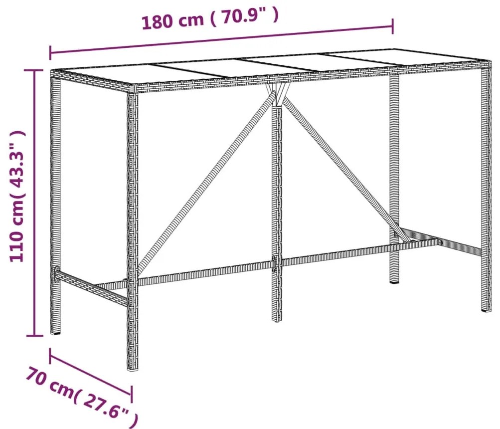7 pcs conjunto de bar p/ jardim c/ almofadões vime PE castanho