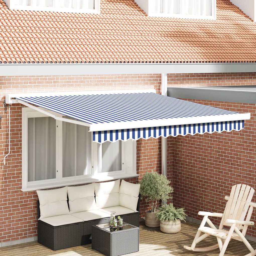 vidaXL Toldo Retrátil Automático Azul e Branco 300x250 cm