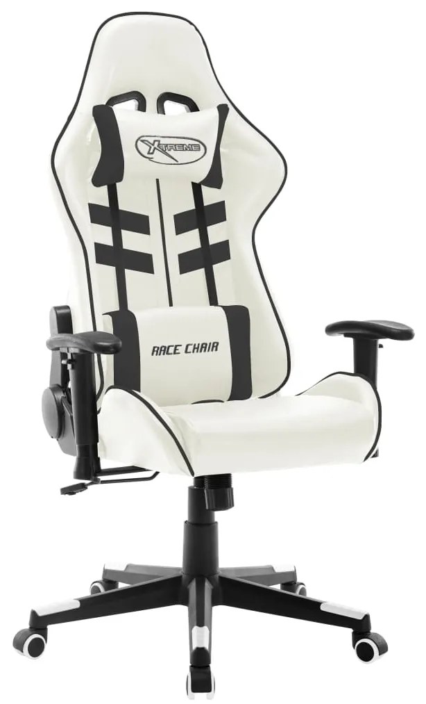 vidaXL Cadeira de gaming couro artificial branco e preto