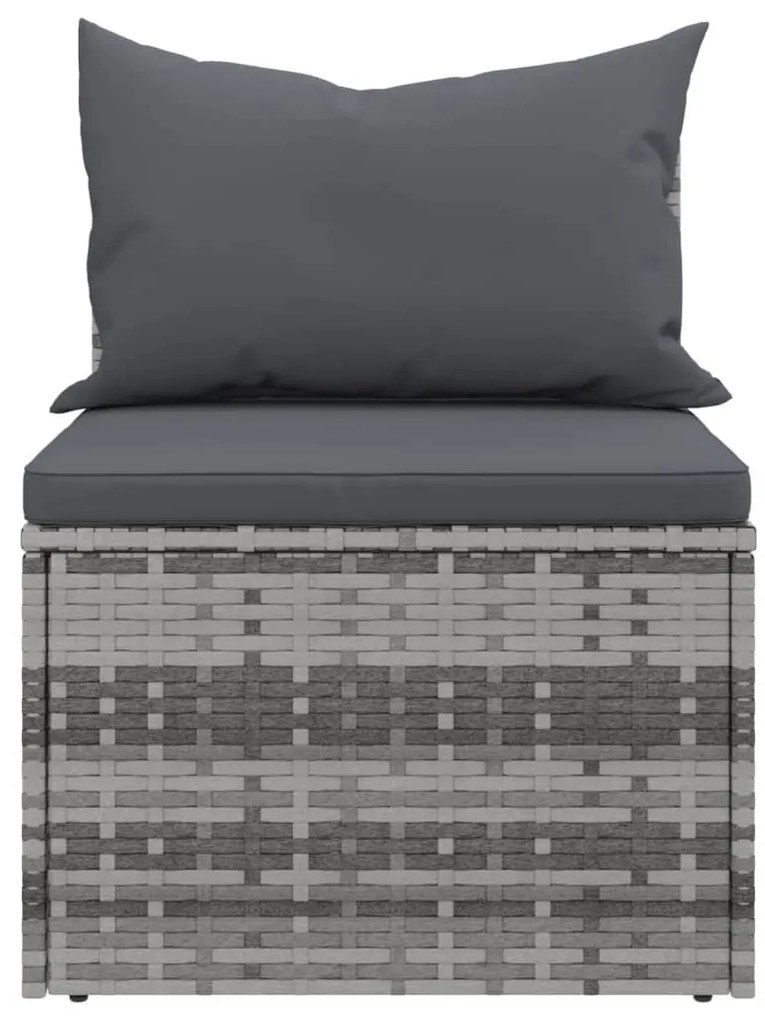 4 pcs conjunto sofás de jardim c/ almofadões vime PE cinzento