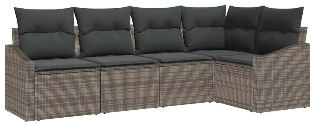 Conjunto de Sofá de Jardim de 5 Peças com Almofadas Cinza em Rattan Si