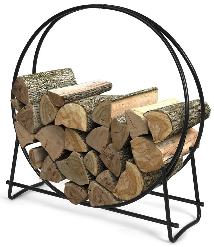Suporte para lenha Metal Redondo Resistente à humidade 102 x 95 x 33 cm Preto