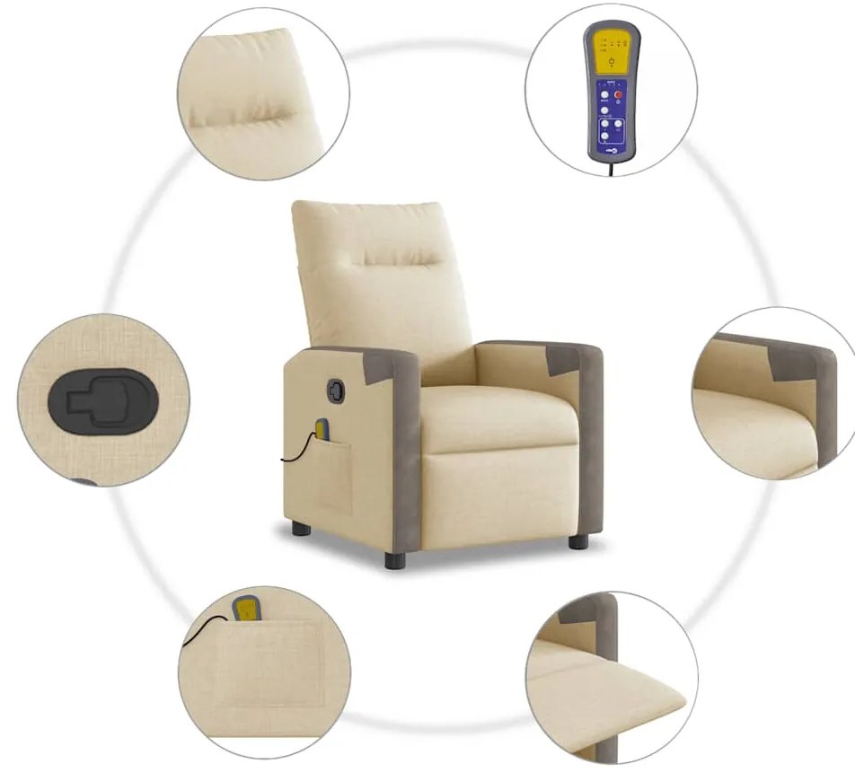 Poltrona de massagens reclinável tecido cor creme