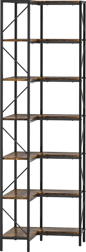 HOMCOM Estante de Canto com 7 Níveis, Estilo Industrial, para Quarto, Sala ou Escritório, 60x60x198 cm, Castanho Rústico | Aosom Portugal