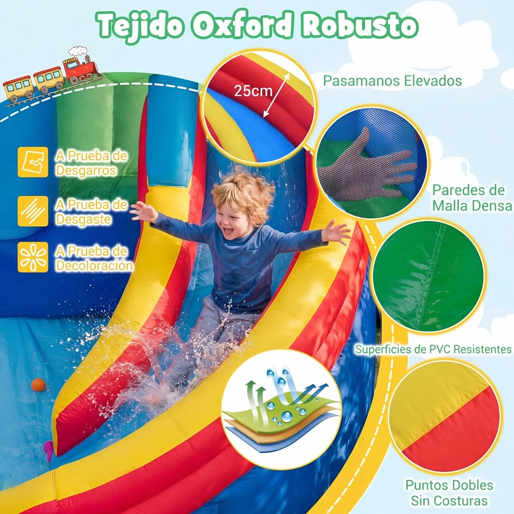Castelo insuflável Escorrega aquático insuflável com parque infantil (SEM SOPRADOR) , piscina de salpicos, canhão de água e jogos de precisão Multicol