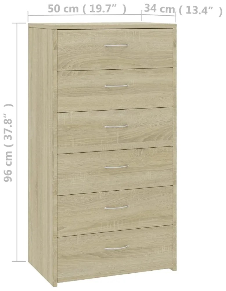 Aparador com 6 gavetas 50x34x96 cm contraplacado cor carvalho