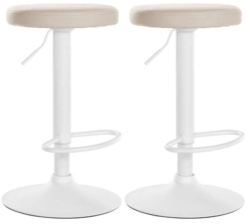 Conjunto de 2 bancos altos em couro sintético de estrutura branca 60-81 x 38,5 cm cor creme