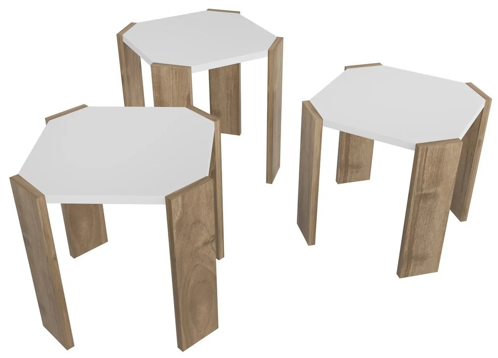 Mesa de Centro Lori – Branco/Nogueira – 44,5 x 41 x 44,5 cm