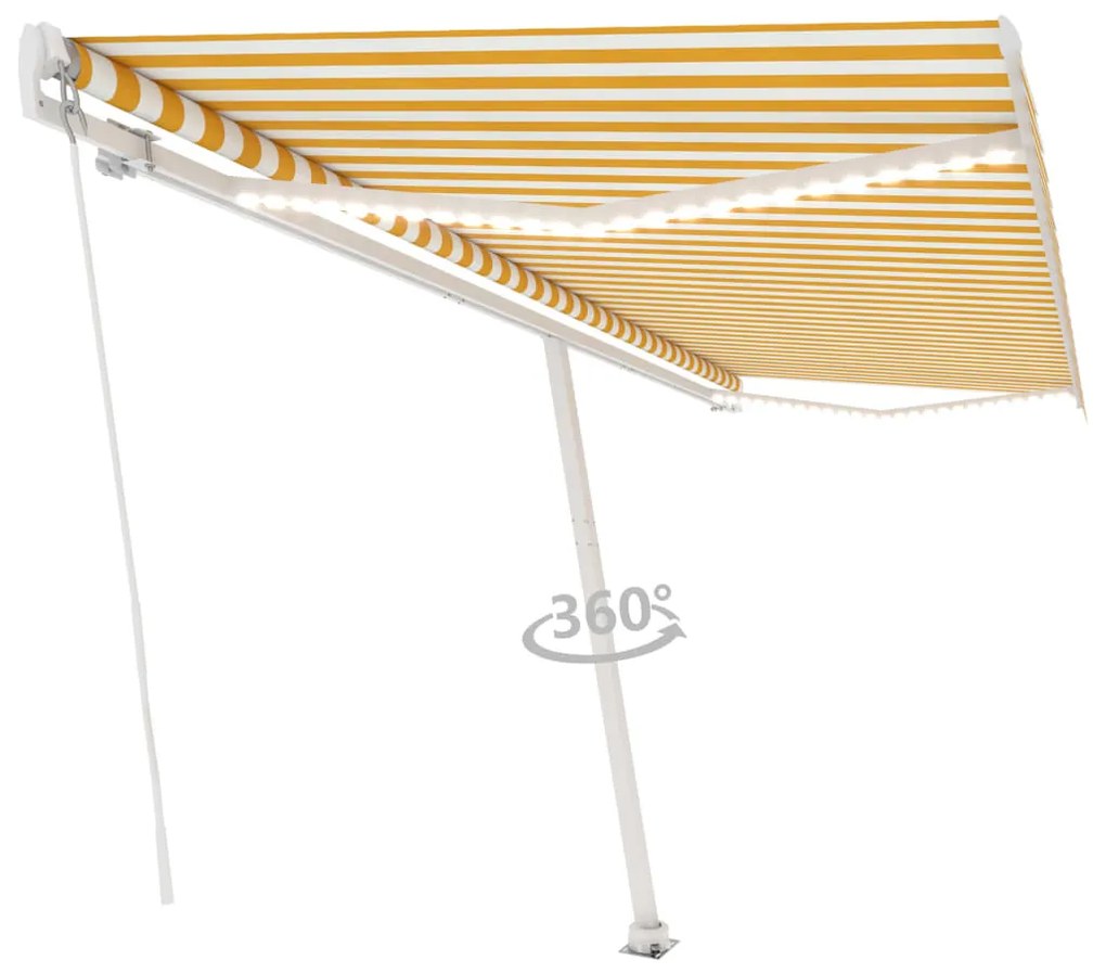 Toldo retrátil manual com LED 500x350 cm amarelo e branco