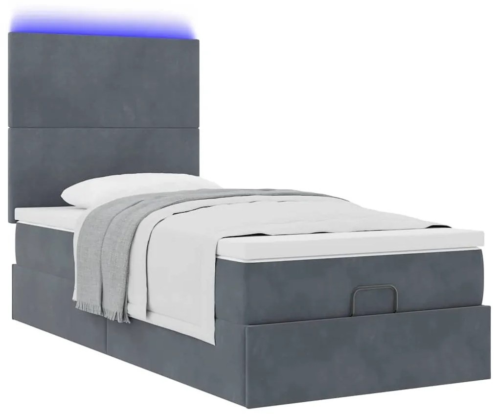 Estrutura cama otomana colchões 80x200cm veludo cinzento escuro