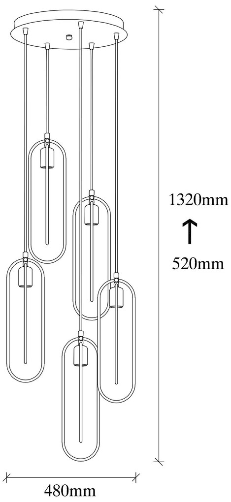 Candeeiro Suspenso Cerco – Preto e Dourado – 48 x 48 cm