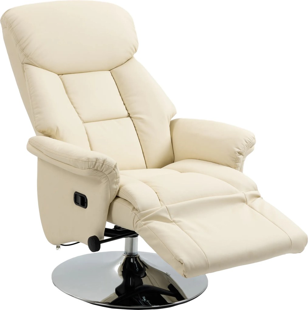 Poltrona de relaxamento reclinável e giratória com apoio para os pés ajustável, até 150 kg, para sala de estar, quarto, home cinema, cor creme
