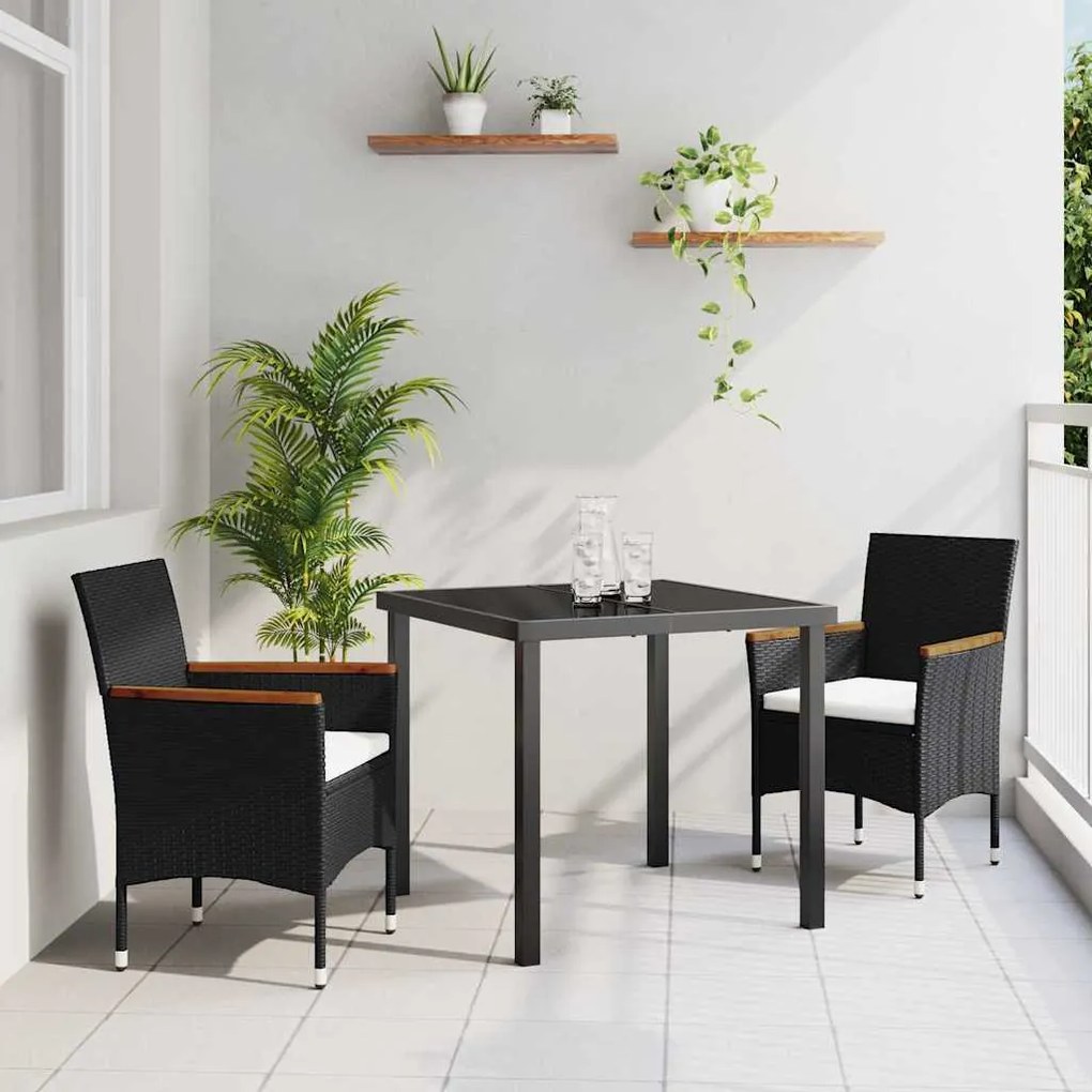 vidaXL Conjunto de Jantar para Jardim 3 pcs Preto Rattan Sintético