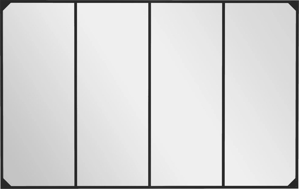 Espelho de parede retangular em vidro estilo industrial, na orientação horizontal ou vertical, com 4 ganchos, em metal preto, 109 x 69 cm