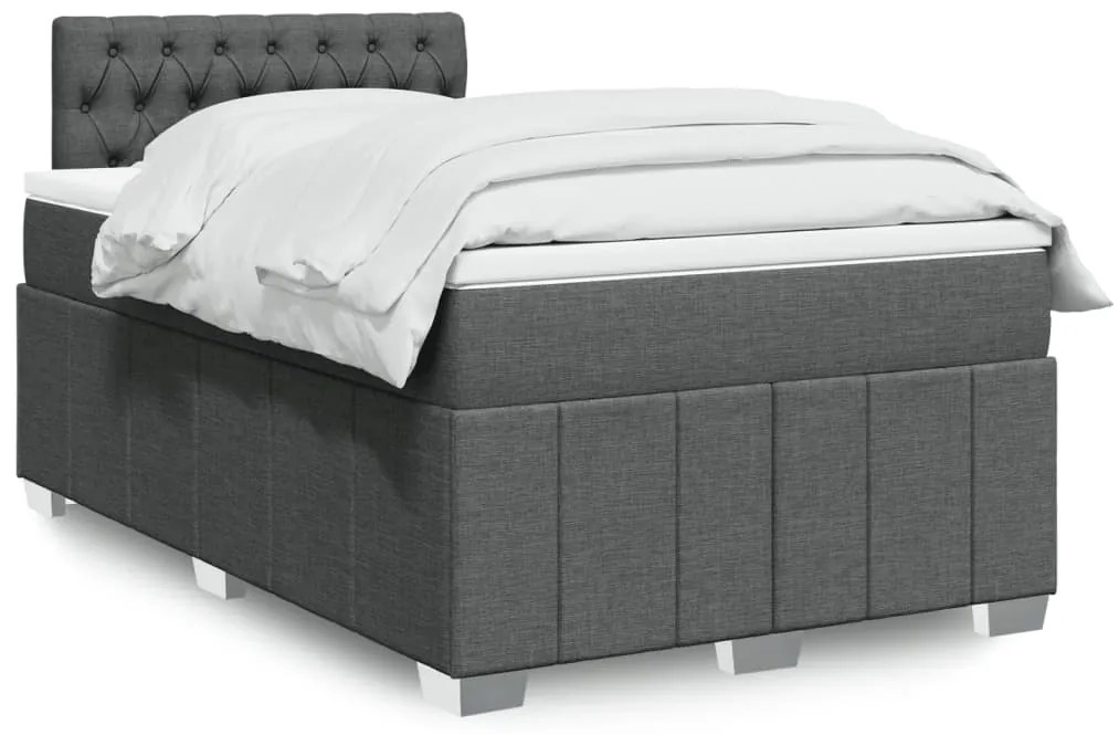vidaXL Cama boxspring com colchão 120x190 cm tecido cinzento-escuro