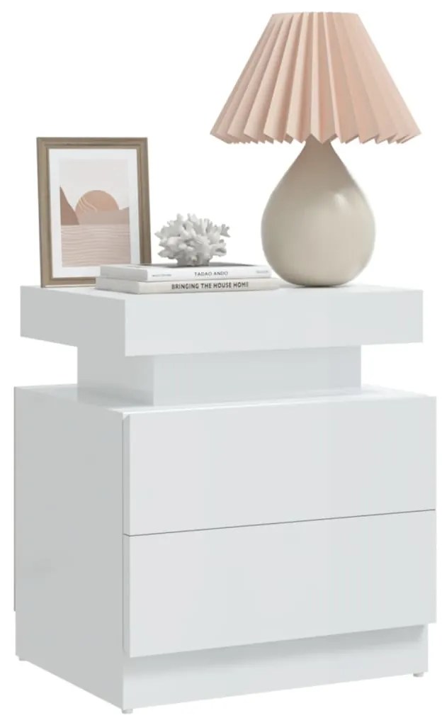 Mesa de cabeceira 45x35x52cm derivados madeira branco brilhante