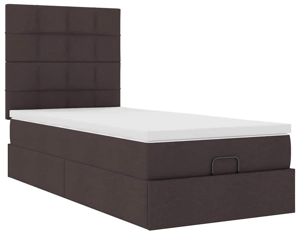Cama otomana com colchão & LEDs 90x200cm tecido castanho escuro
