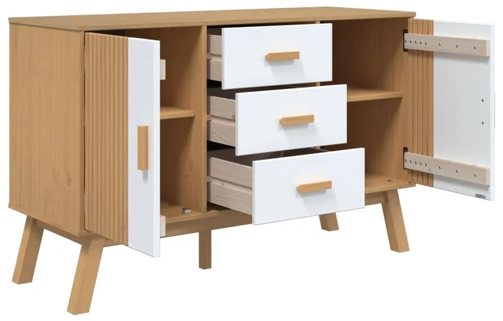 Aparador OLDEN 114x43x73,5 cm pinho maciço branco e castanho