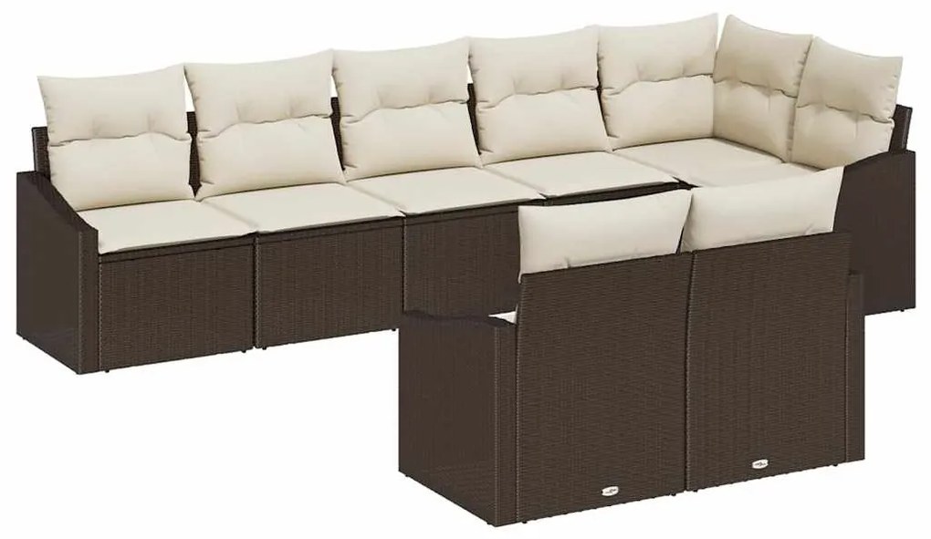 Conjunto de sofá de jardim de 8 peças com almofadas marrons em poly ra