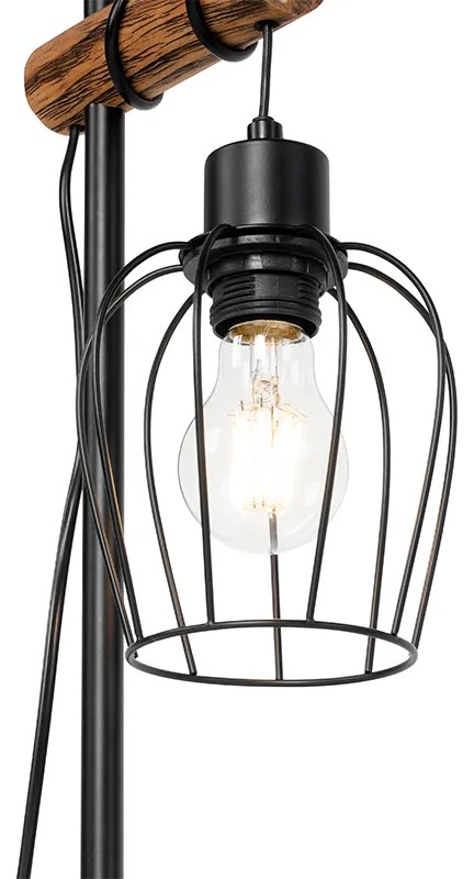 Candeeiro de mesa rústico preto com madeira - Stronk