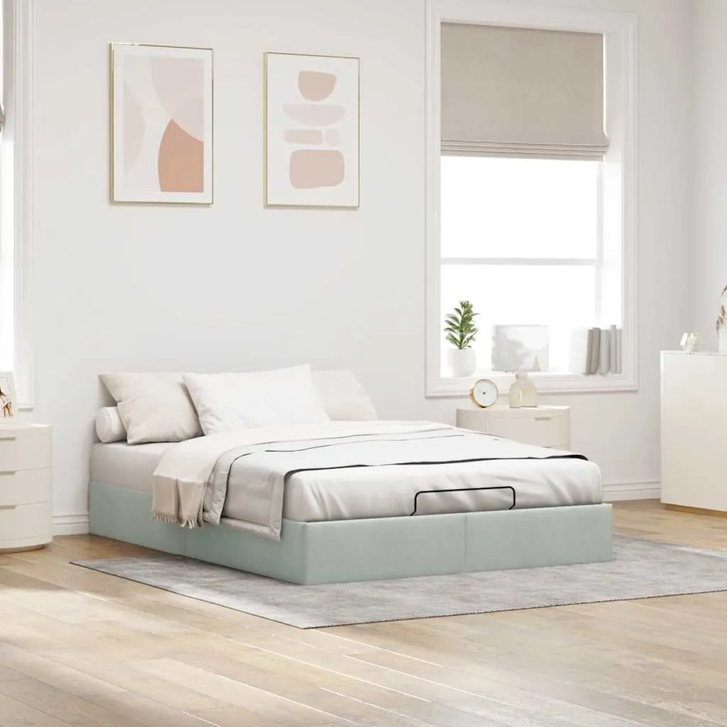 Otomano Bed Frame No Colchão Cinzento Claro 140x190 cm Veludo