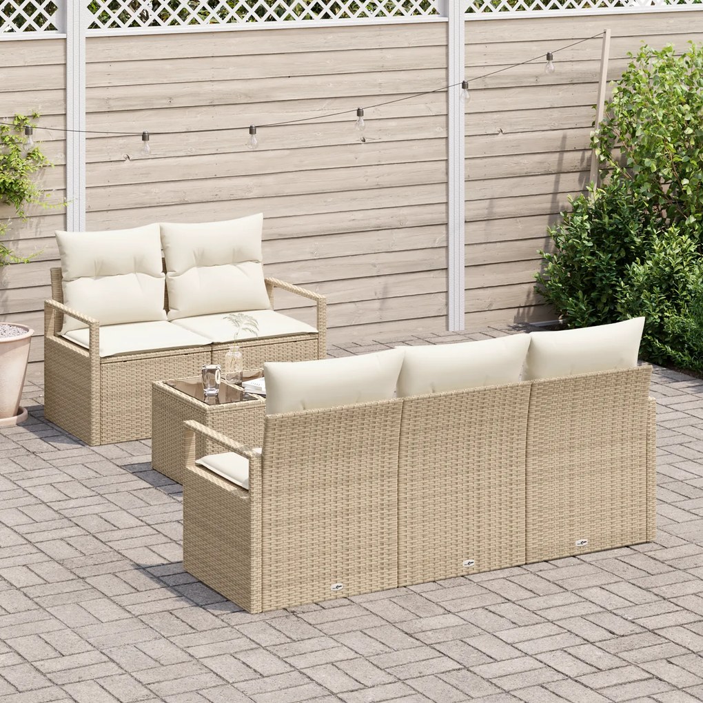 Conjunto de Sofá de Jardim de 6 Peças com Almofadas Bege de Rattan Pol