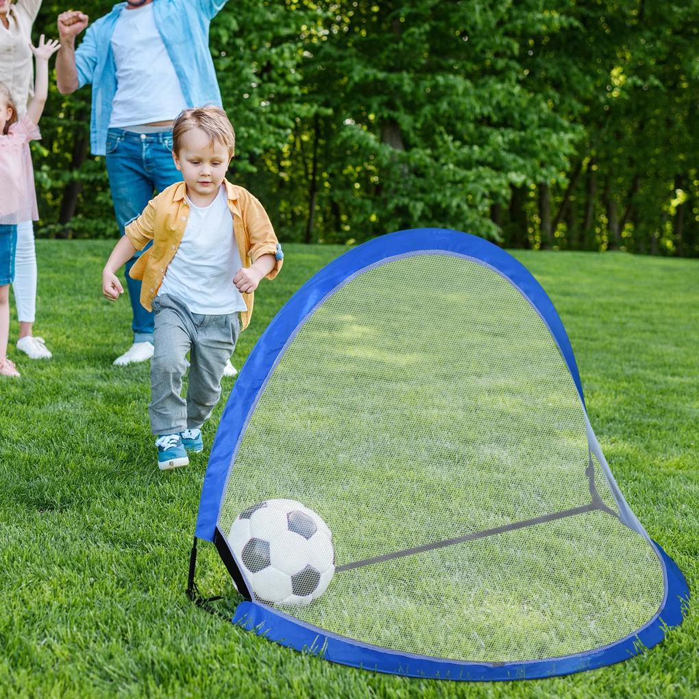 HOMCOM Conjunto de 2 Gol de Futebol POP-UP Portátil Dobrável para Crianças 120x84x85 cm Azul