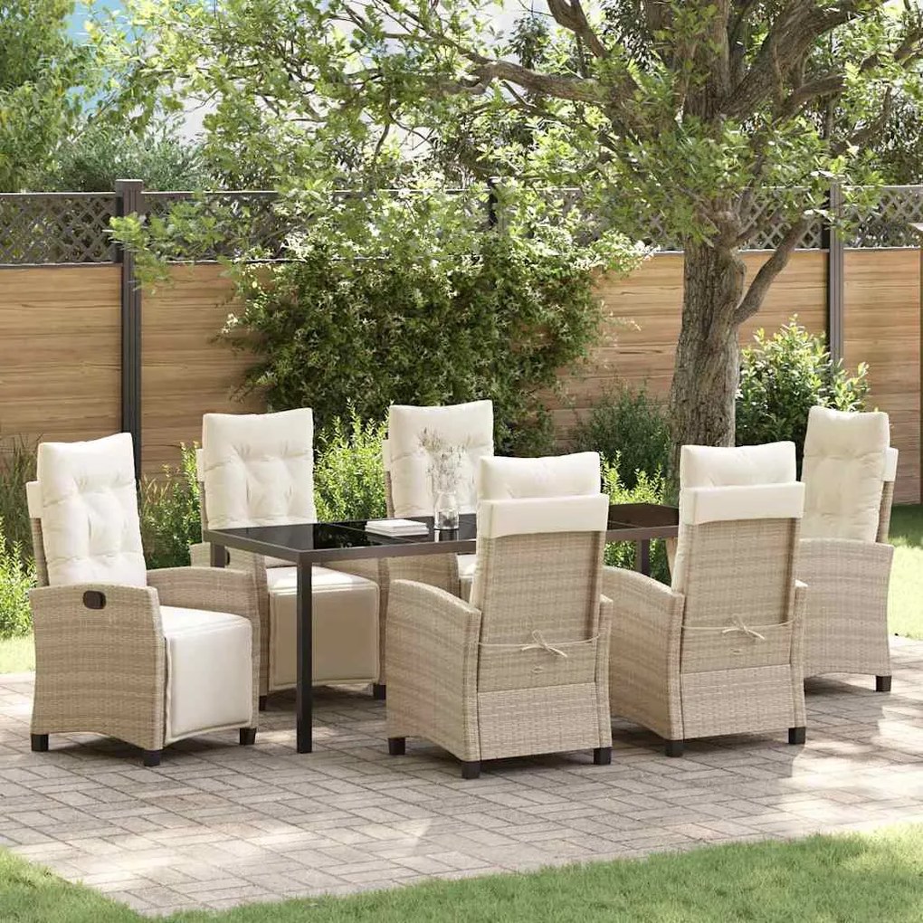 vidaXL Conjunto de Jantar de Jardim de 7 Peças em Rattan Poliéster Beje