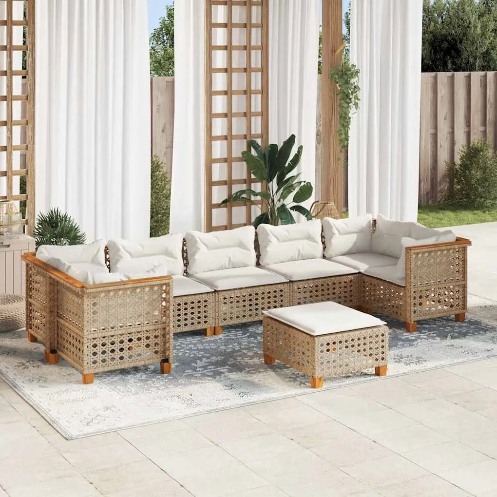 vidaXL 8 pcs conjunto de sofás p/ jardim com almofadões vime PE bege