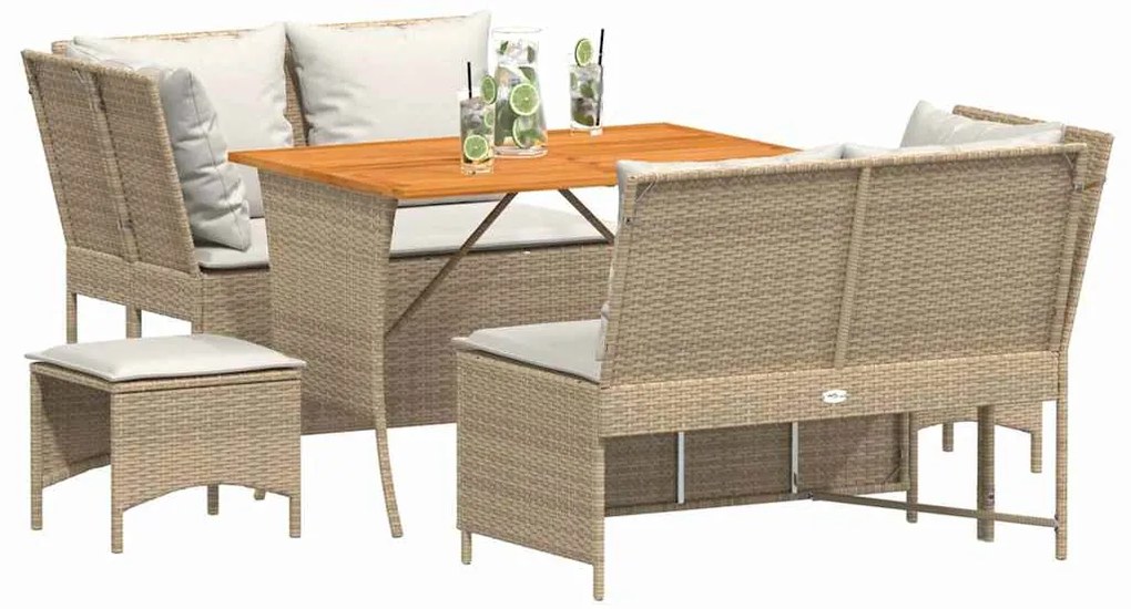 5 pcs conjunto de sofás p/ jardim com almofadões vime PE bege