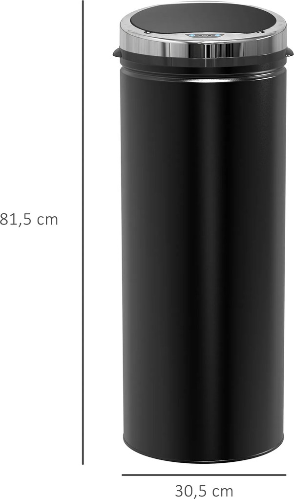 Balde do Lixo Automático 50L com Tampa de Fecho Suave e Silencioso Corpo em Aço Inoxidável Preto