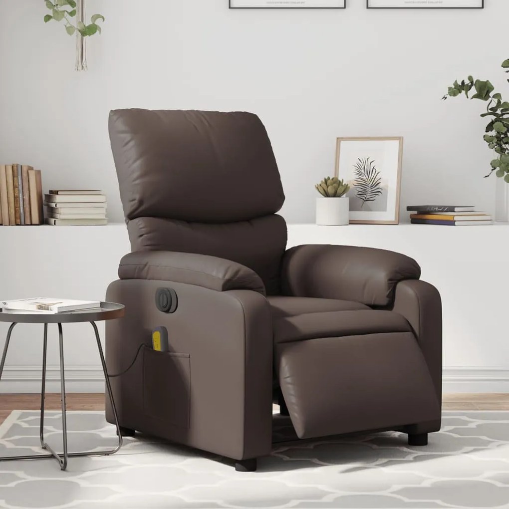 vidaXL Poltrona massagens reclinável elétrica couro artif. castanho