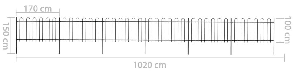 Cerca de jardim com topo em aros 10,2x1 m aço preto
