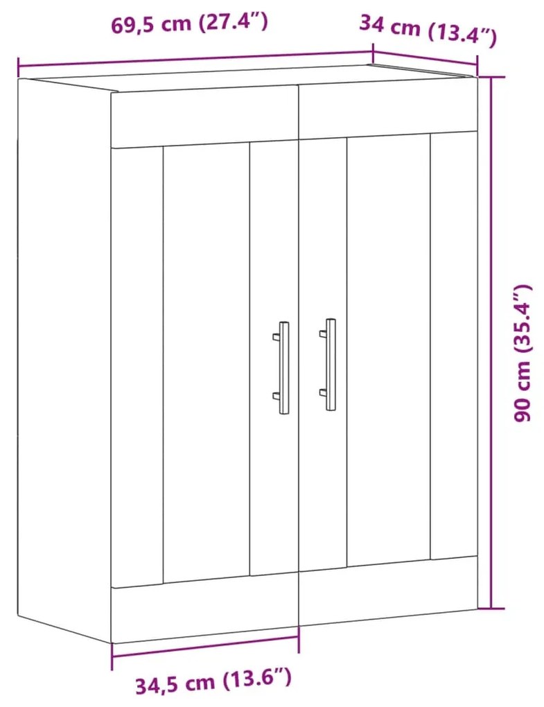 Armário de parede 69,5x34x90cm deriv.madeira carvalho artisiano
