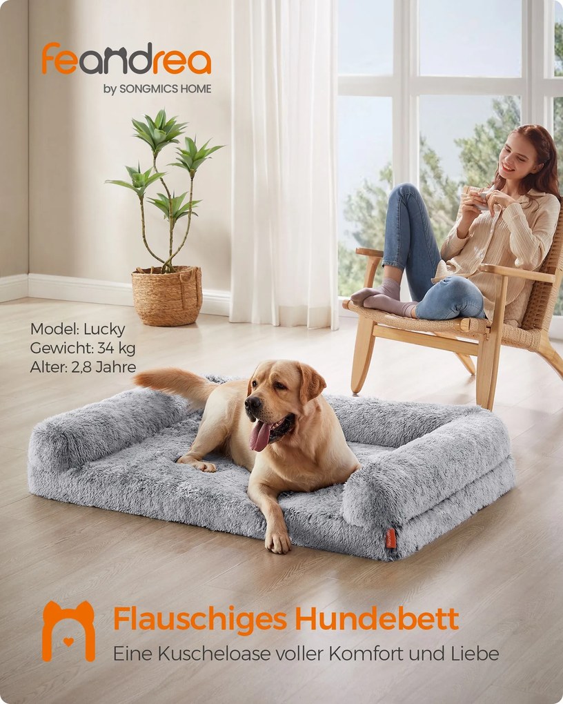 Cama para cães tamanho XXL 122 x 85 x 24 cm removível e lavável cinza