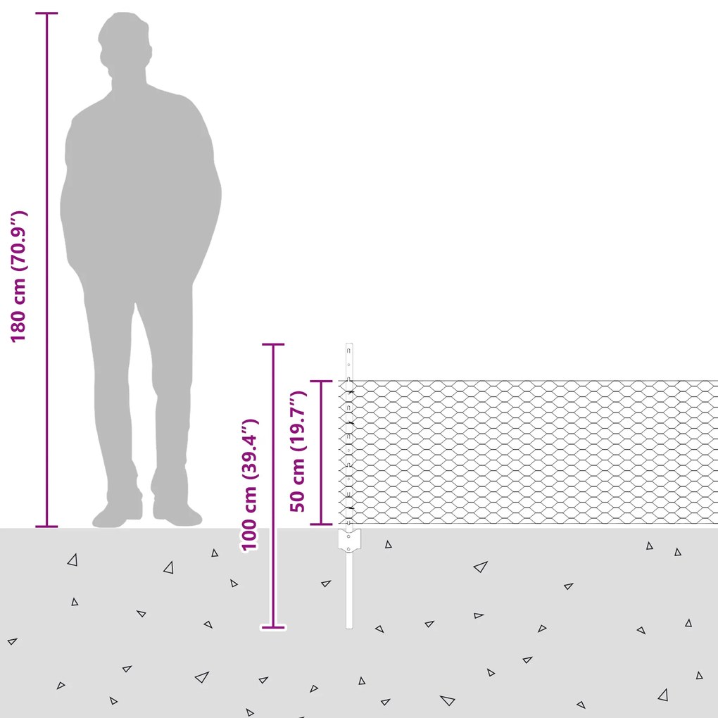 Cerca Hexagonal com 11 Postes em U Prateado 0,5x25 m de Aço