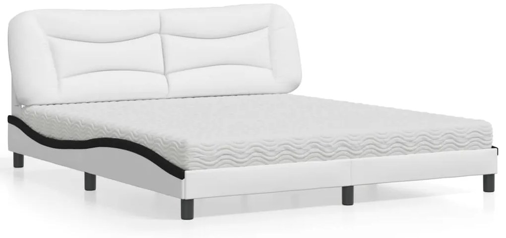 Cama com colchão 180x200 cm couro artificial preto e branco