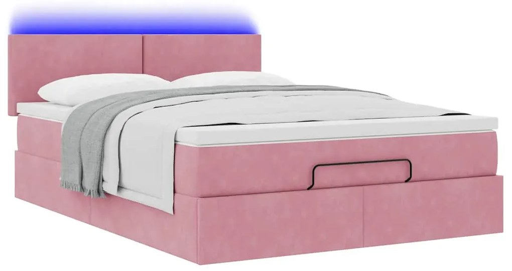Estrutura de cama otomana com colchão 140x200 cm veludo rosa
